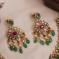Premium Geometric Teardrop Motifs Jadau Choker With Green Bead Drops NC3011 (Available In 3 Colors)