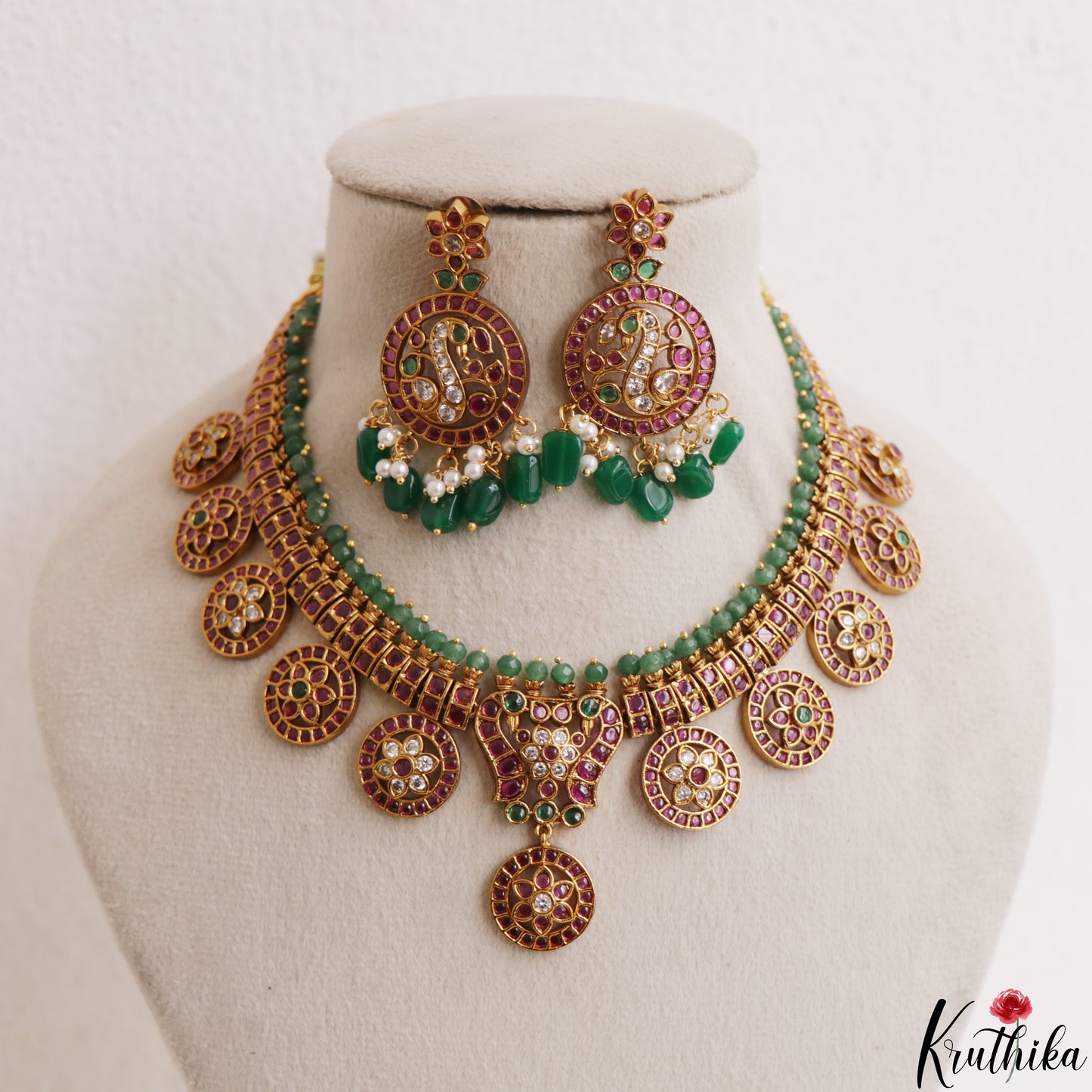 Premium Peacock Floral Motifs Kemp Choker NC3194