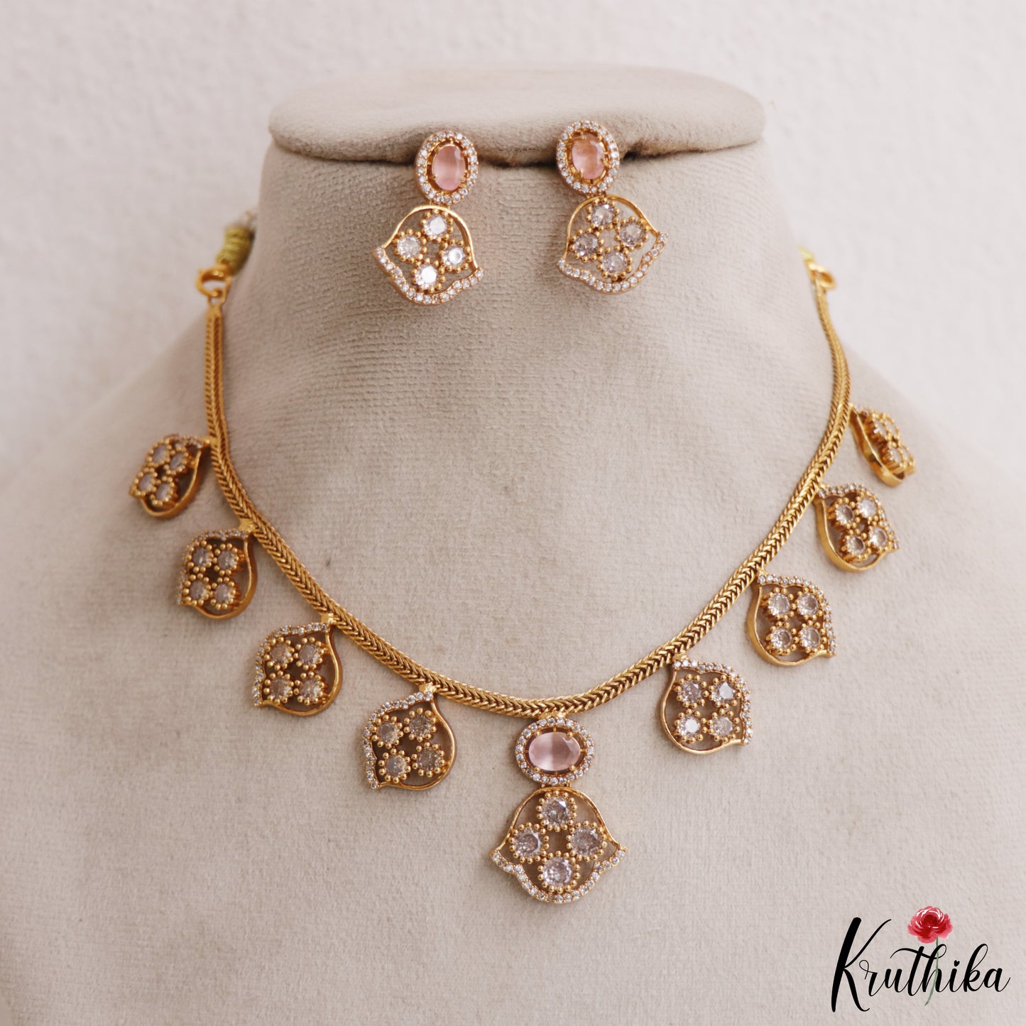 Sparkling Floral Motifs AD Victorian Necklace NC2965 (Available In 5 Colors)