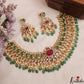 Premium Geometric Teardrop Motifs Jadau Choker With Green Bead Drops NC3011 (Available In 3 Colors)