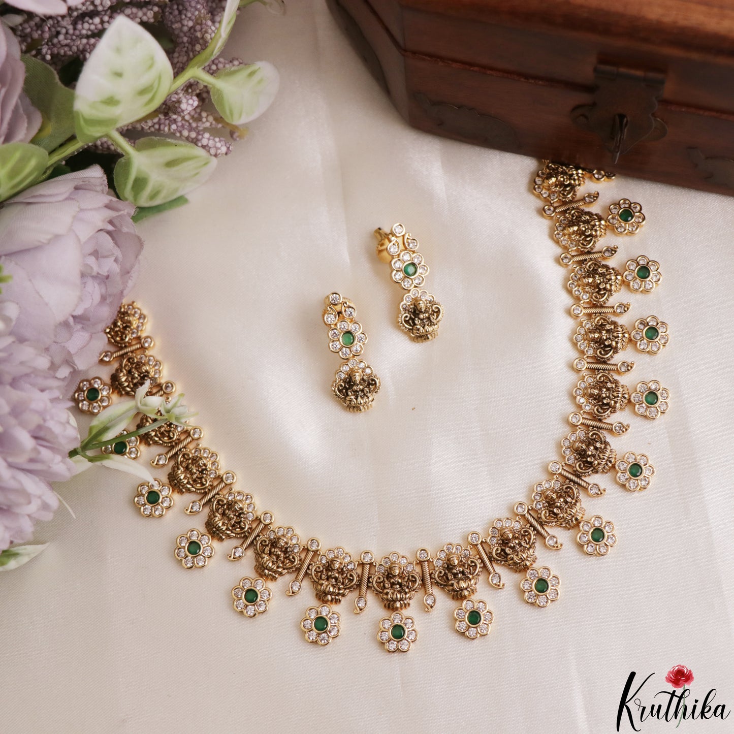Classic Antique Nagas Lakshmi Floral Motifs Temple Choker NC3184 (Available In 2 Colors)