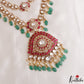 Gorgeous Floral Motifs Double Layered Moissanite Jadau Haaram With Green Bead Drops LH2149