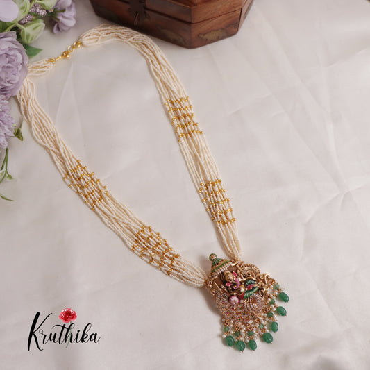 Traditional Multi Layered Perals Haaram With Beautiful Enamel Ganesha Pedant LH2007 (Available In 2 Colours)