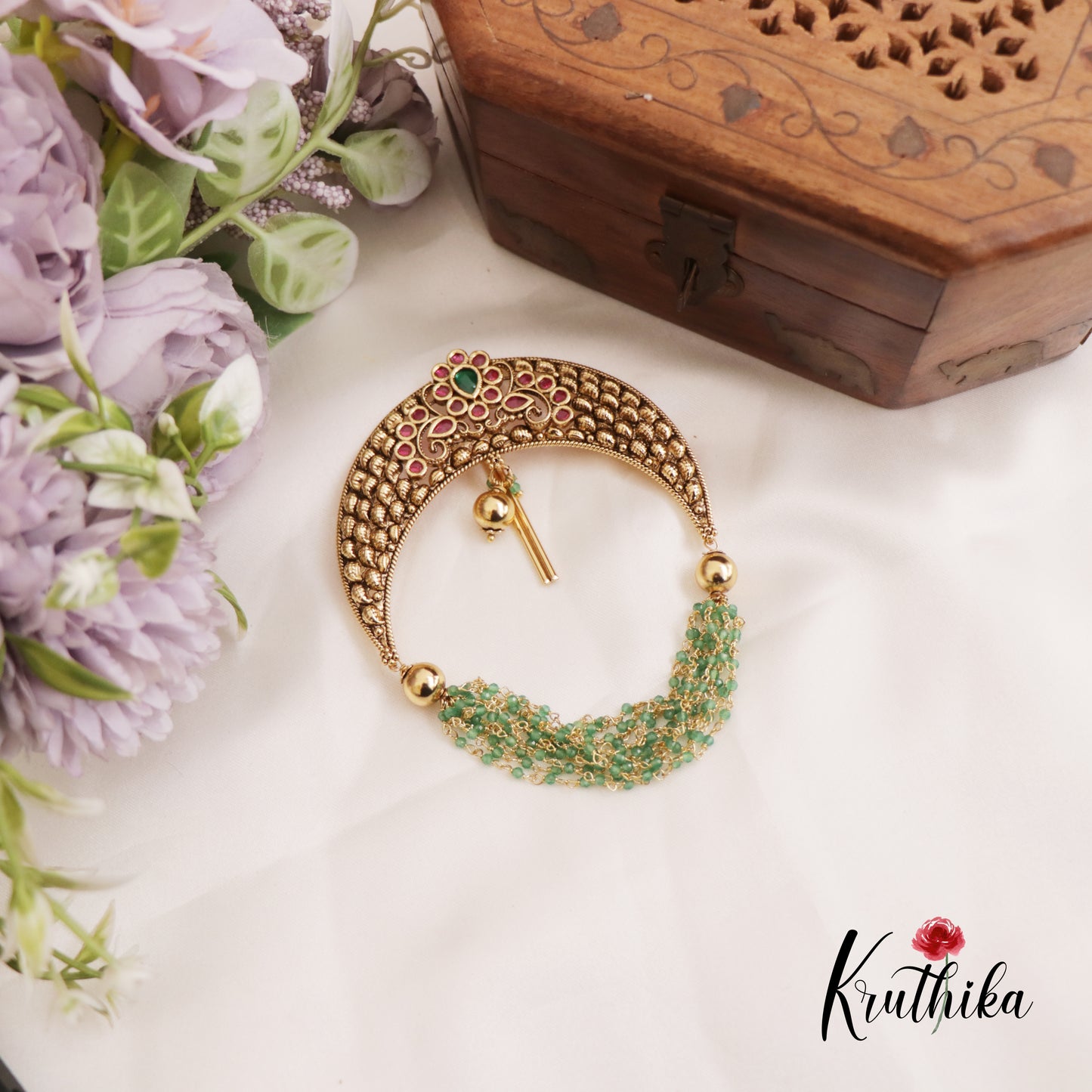 Beautiful Floral Motifs Jada Billa With Multi Bead Strands J322 (Available In 2 Colors)