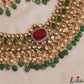 Premium Geometric Teardrop Motifs Jadau Choker With Green Bead Drops NC3011 (Available In 3 Colors)
