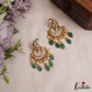 Gorgeous Leaf Motifs Chandbali Jadau Earrings With Green Bead Drops E1079 (Available In 2 Colors)