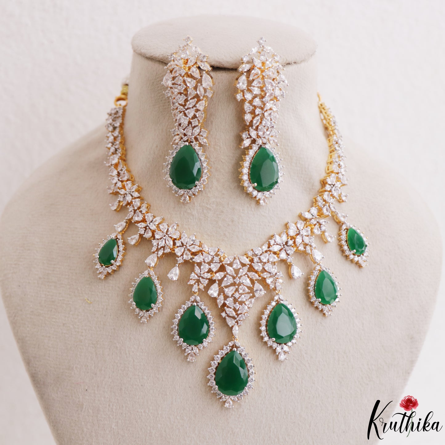 Sparkling Teardrop Motifs Diamond-Finish CZ Victorian Necklace NC3262 (Available In 2 Colors)