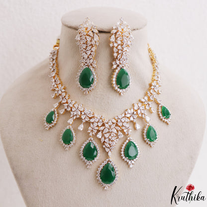 Sparkling Teardrop Motifs Diamond-Finish CZ Victorian Necklace NC3262 (Available In 2 Colors)