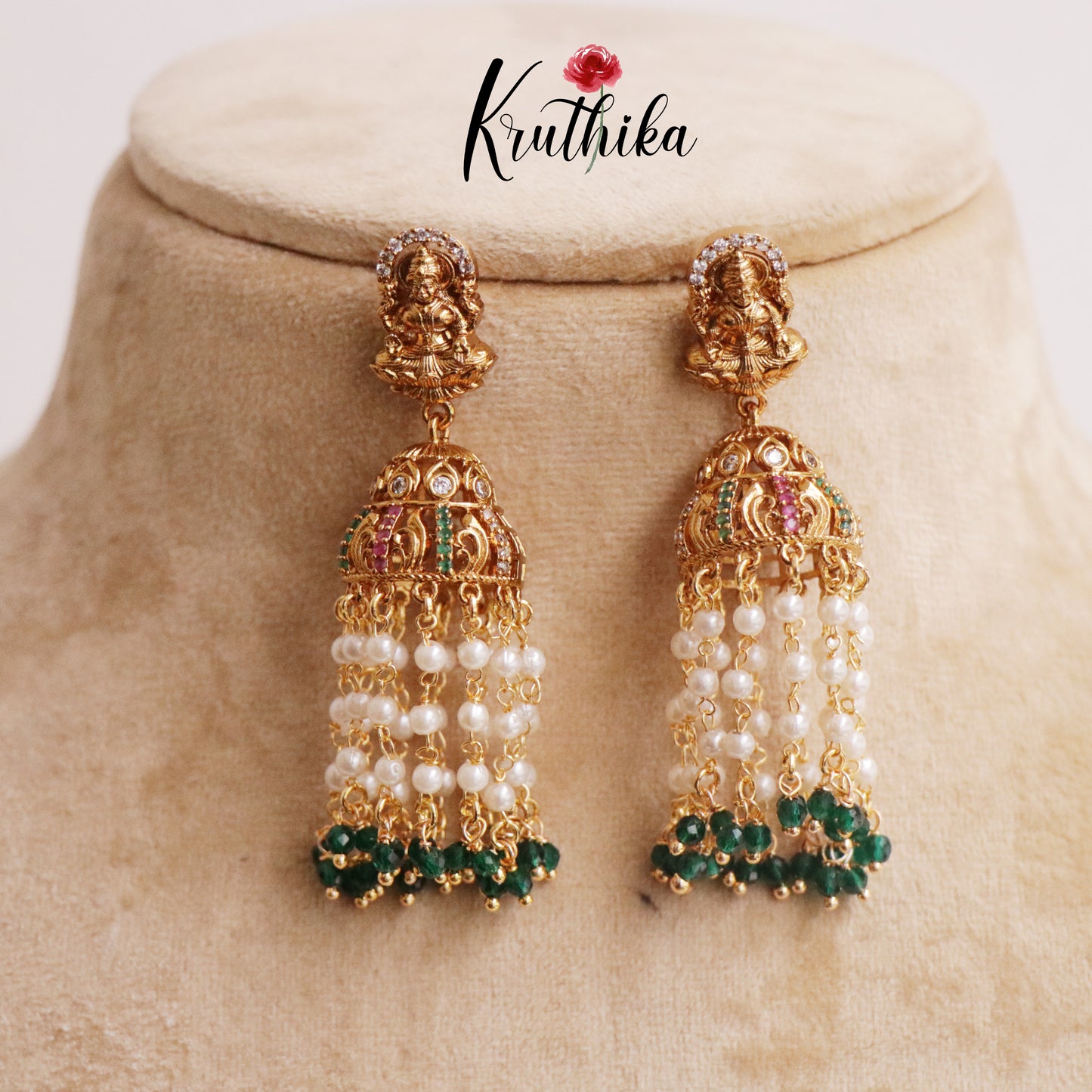 Trendy CZ Lakshmi Jhumka with Pearl Drops E634  (Available in 2 Colors)