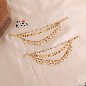 Trendy simple stone pearl  earchains EC70