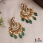 Gorgeous Leaf Motifs Chandbali Jadau Earrings With Green Bead Drops E1079 (Available In 2 Colors)