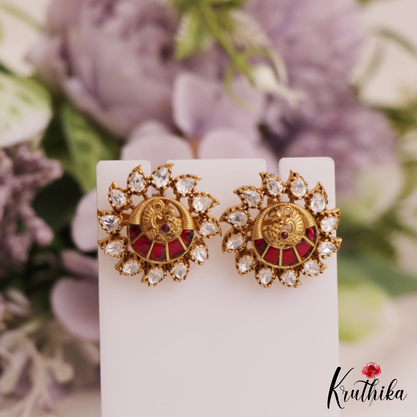 Elegant Antique Peacock Motifs Kemp Stud Earrings E1022