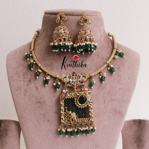 Antique Uncuts Green Beads Elephant Hasli/Kanti Necklace NC1988