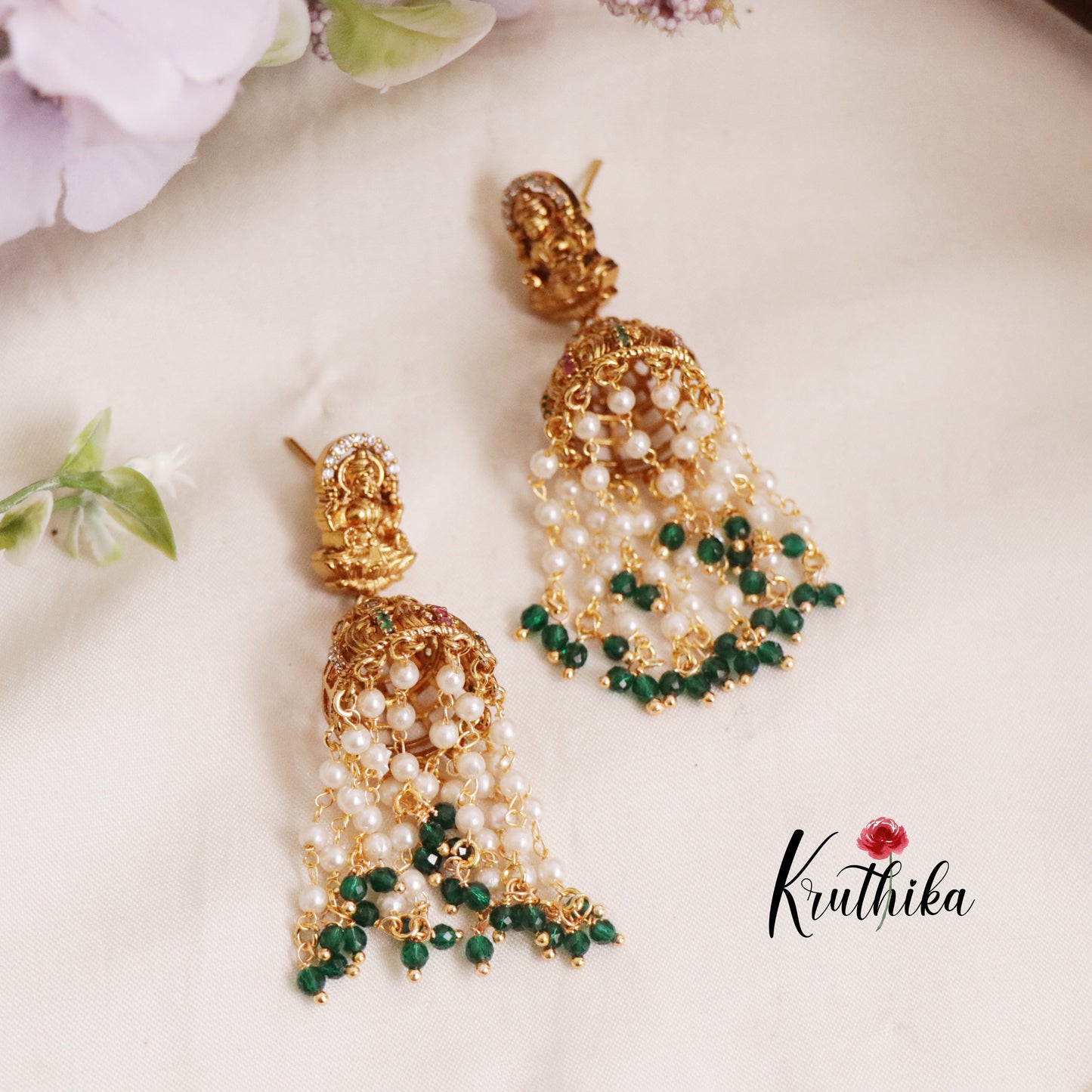 Trendy CZ Lakshmi Jhumka with Pearl Drops E634  (Available in 2 Colors)