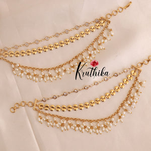 Trendy simple stone pearl  earchains EC70