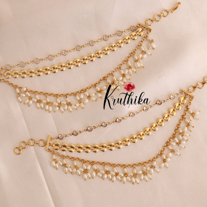 Trendy simple stone pearl  earchains EC70