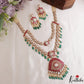 Gorgeous Floral Motifs Double Layered Moissanite Jadau Haaram With Green Bead Drops LH2149