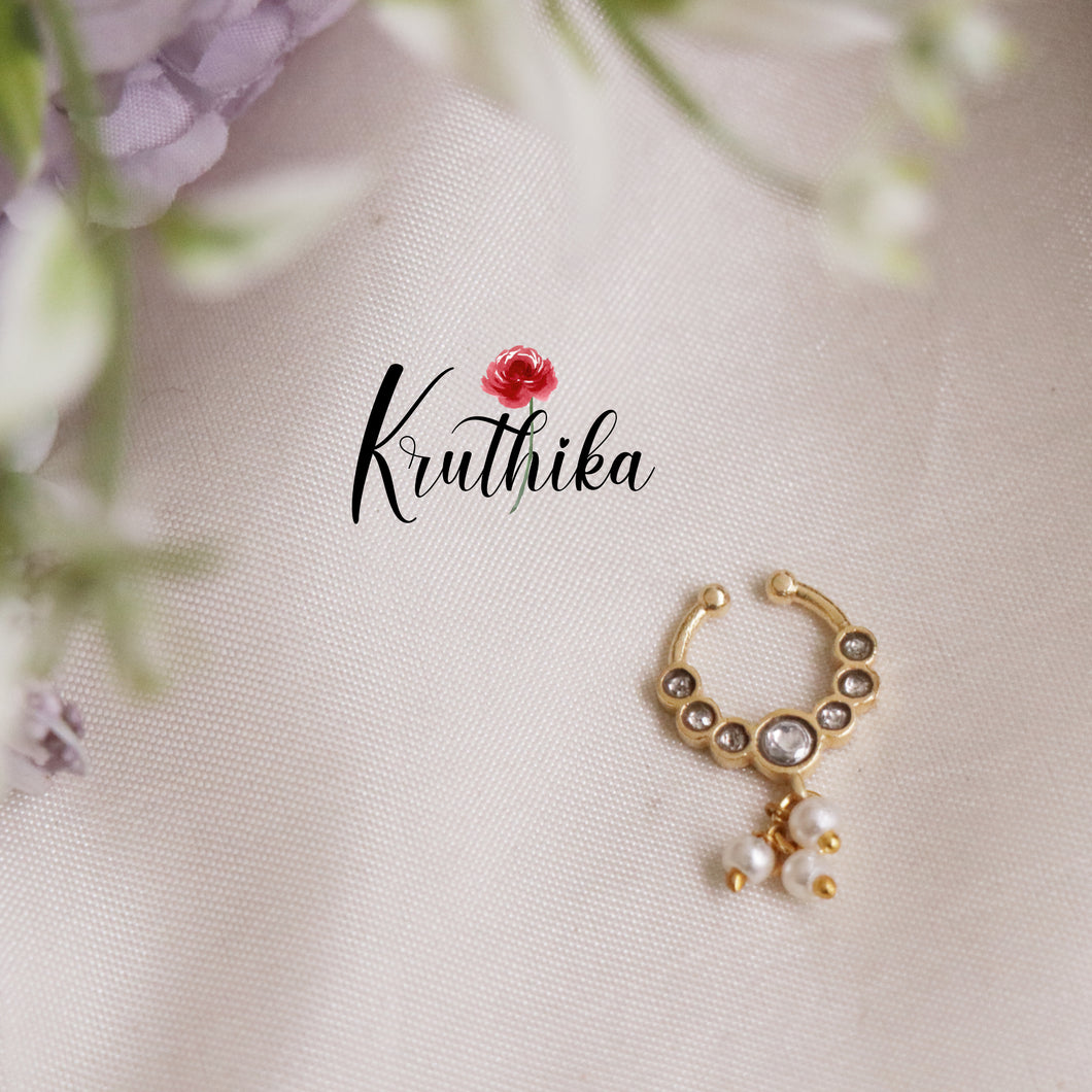 Simple Jadau Septum Nose Ring- No Piercing Required N31 (Available in 5 Colours)