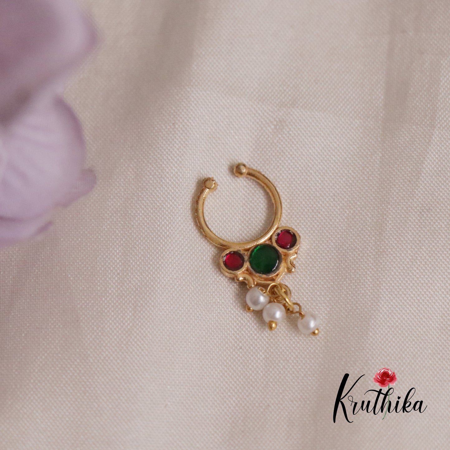 Simple Jadau Septum Nose Ring- No Piercing Required N56 (Available in 2 Colours)