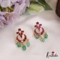 Trendy Floral Motifs Jadau Earrings With Green Bead Drops E919