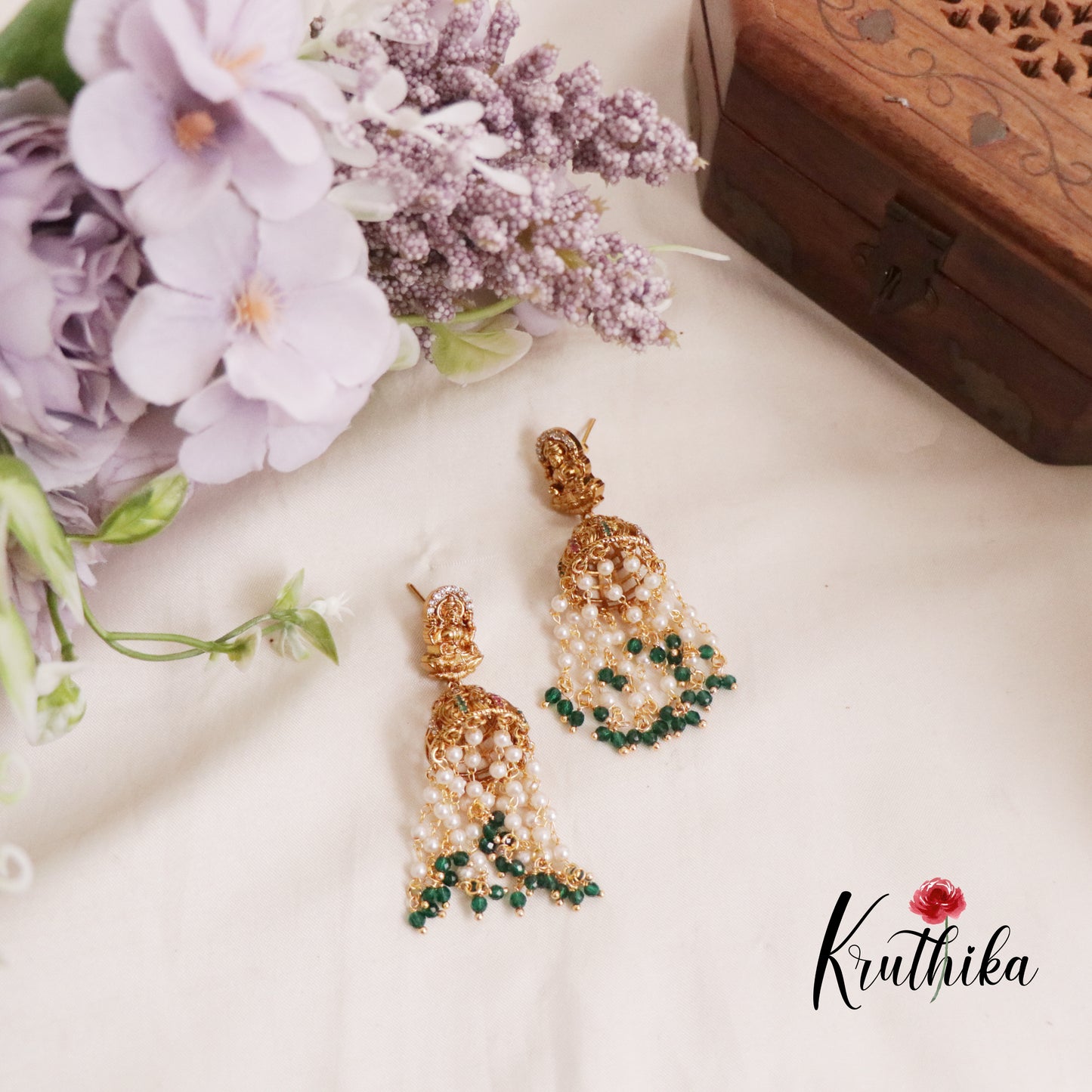 Trendy CZ Lakshmi Jhumka with Pearl Drops E634  (Available in 2 Colors)