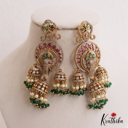 Stunning Lord Ganesha Motifs Chandelier Earrings With Pearl Bead Drops E1091 (Available In 2 Colors)