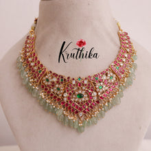 Royal Jadau Necklace With Pastel Green Beads NC1906