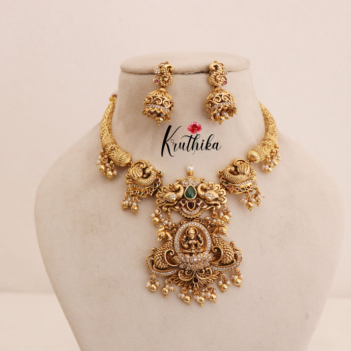 Lakshmi Devi peacock pipe necklace set NC808