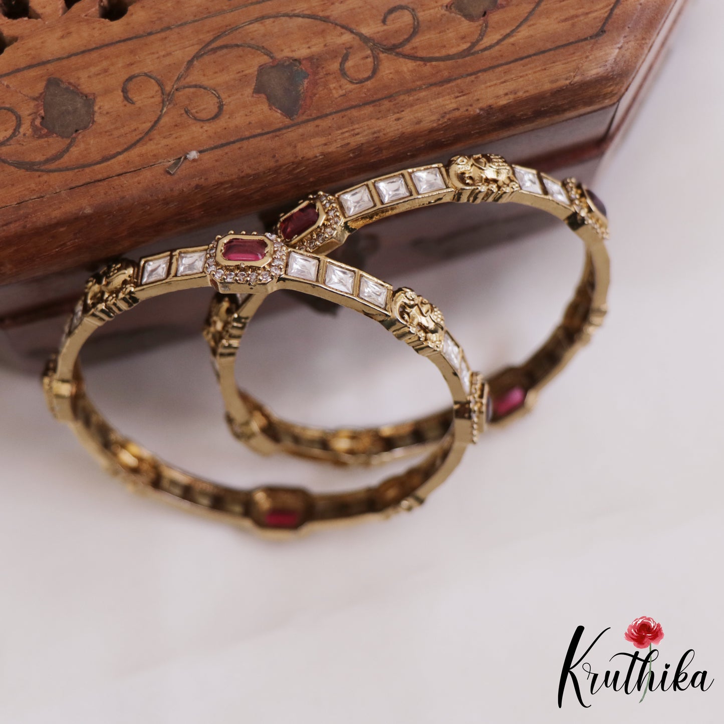 Trendy Elephant Motifs AD Bangles B467 (Set of 2)|(Available In 2 Colors)