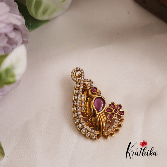 Elegant Peacock Motifs Jadau Saree Pin SP45 (Available In 2 Colors)