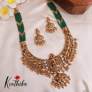 Exquistie Kundan Temple Nagas Green beads haaram LH811