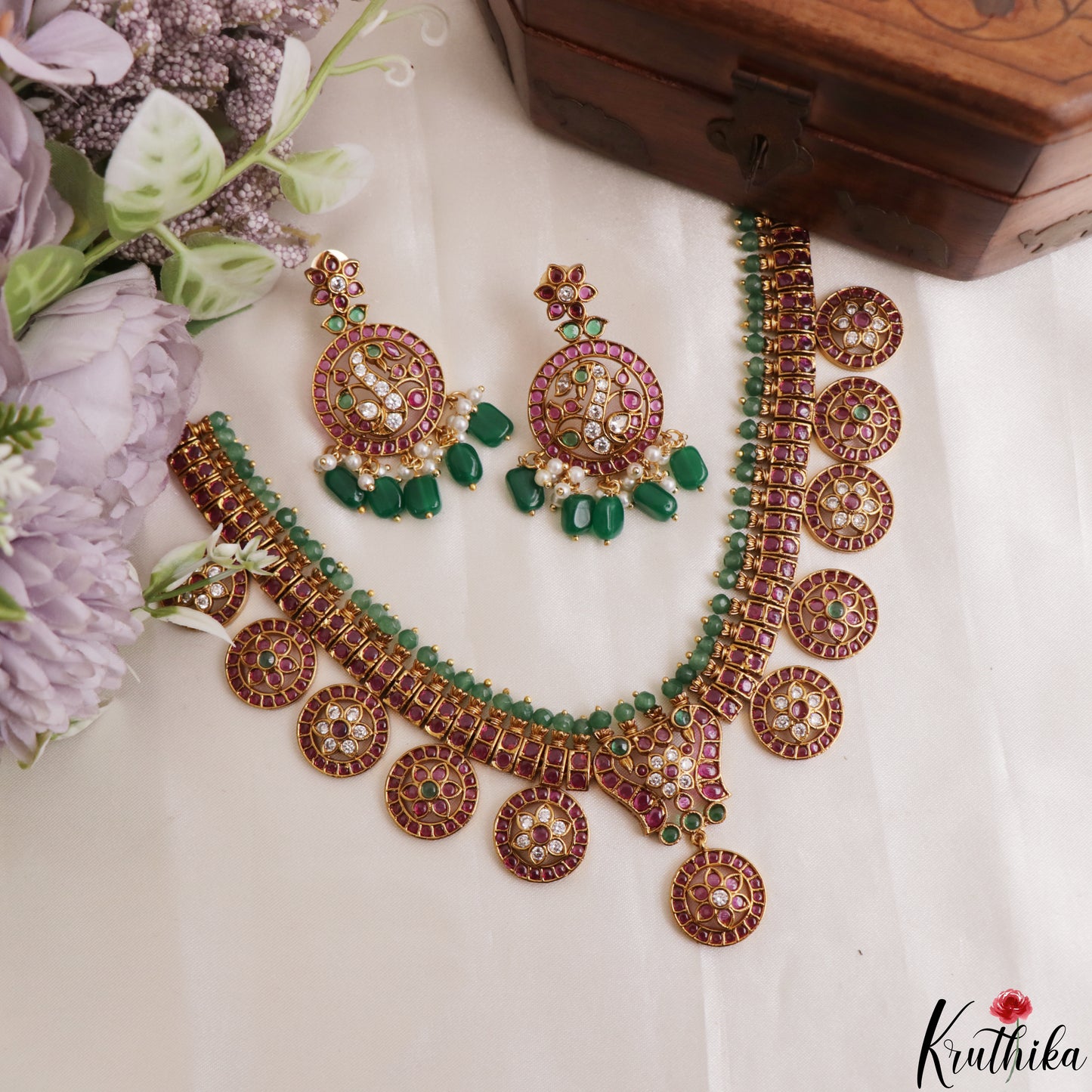 Premium Peacock Floral Motifs Kemp Choker NC3194