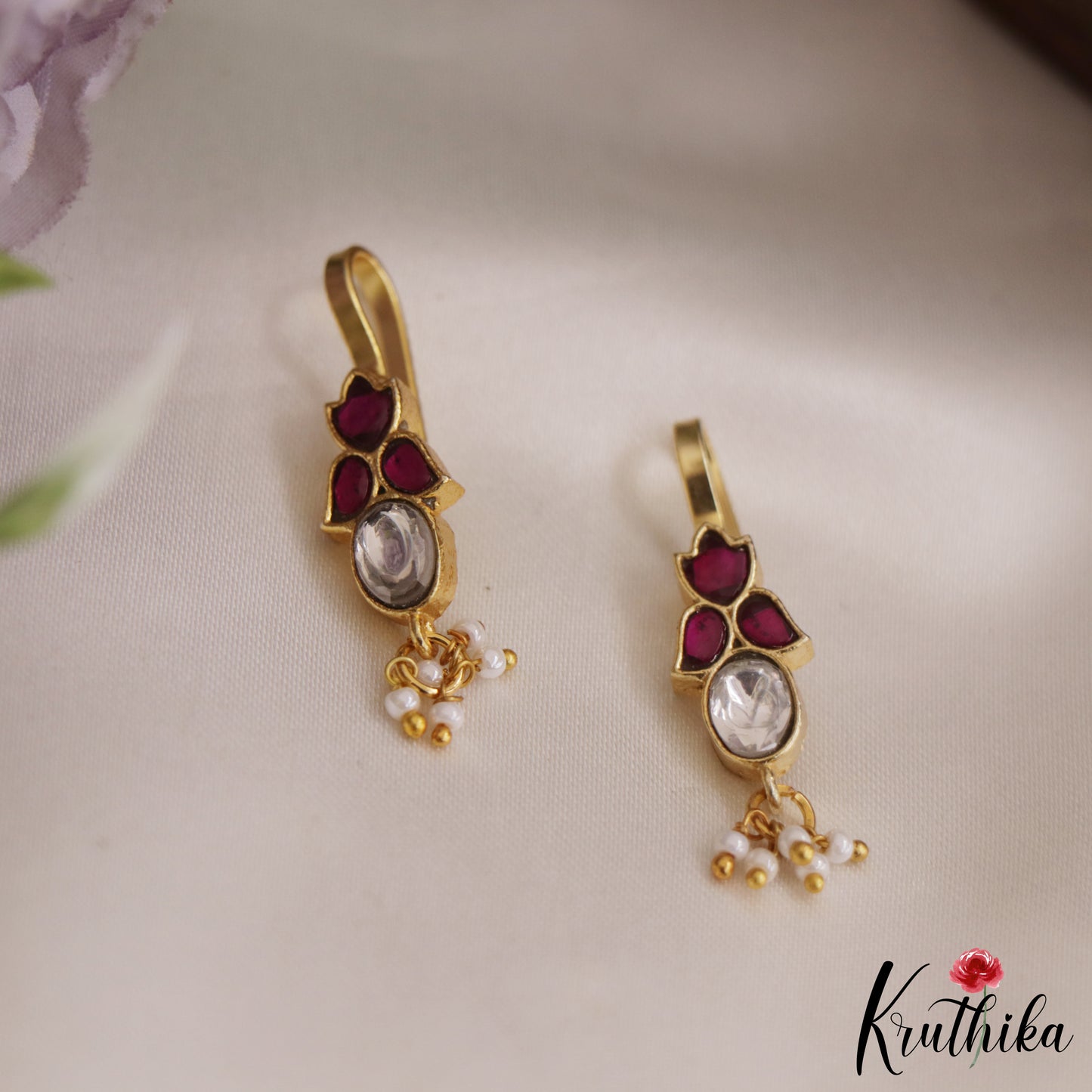 Trendy Kemp Earcuffs | Upper Earrings | Bugadi Earrings With Pearl Drops E870