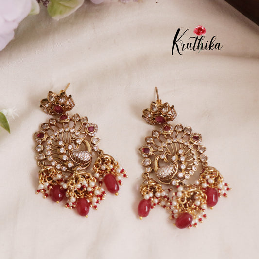 Classic CZ Peacock Triple Jhumkas E626 (Available in 2 Colours)