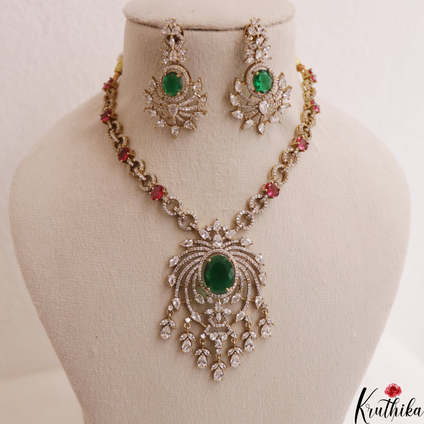 Sparkling Leaf Motifs CZ Victorian Necklace NC3012 (Available In 3 Colors)