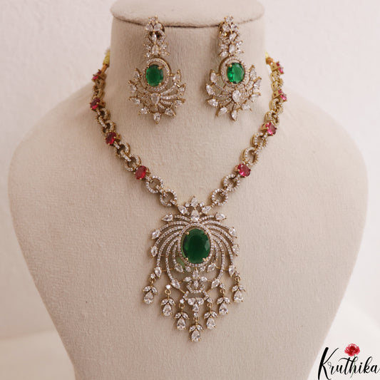 Sparkling Leaf Motifs CZ Victorian Necklace NC3012 (Available In 3 Colors)
