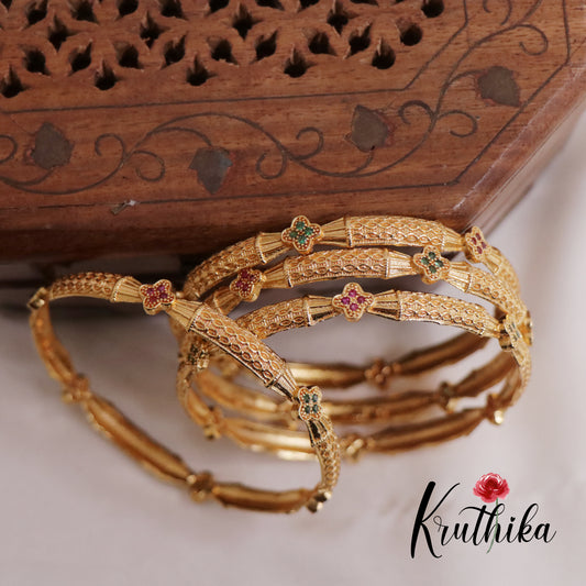 Beautiful Micro Plated Multi-Stone Floral Bangles B278 (Set of 4 Bangles)