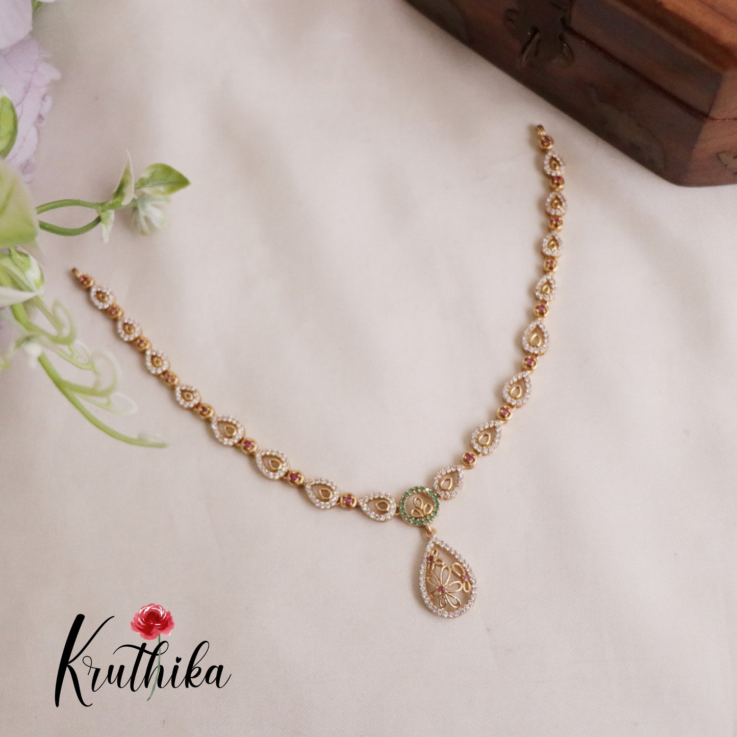 Simple CZ Multi Stone Pendant Necklace NC2211