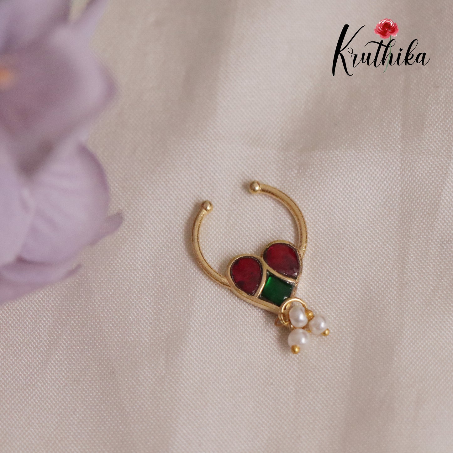 Beautiful Jadau Septum Nose Ring- No Piercing Required N57 (Available in 4 Colours)