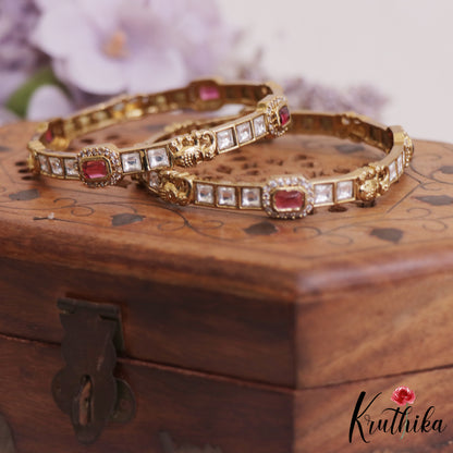 Trendy Elephant Motifs AD Bangles B467 (Set of 2)|(Available In 2 Colors)