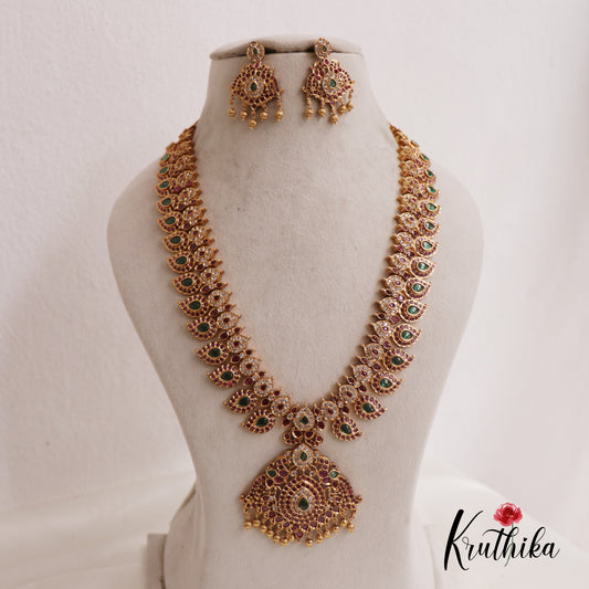 Premium Mango Peacock Kemp Haaram With Golden Drops LH2020