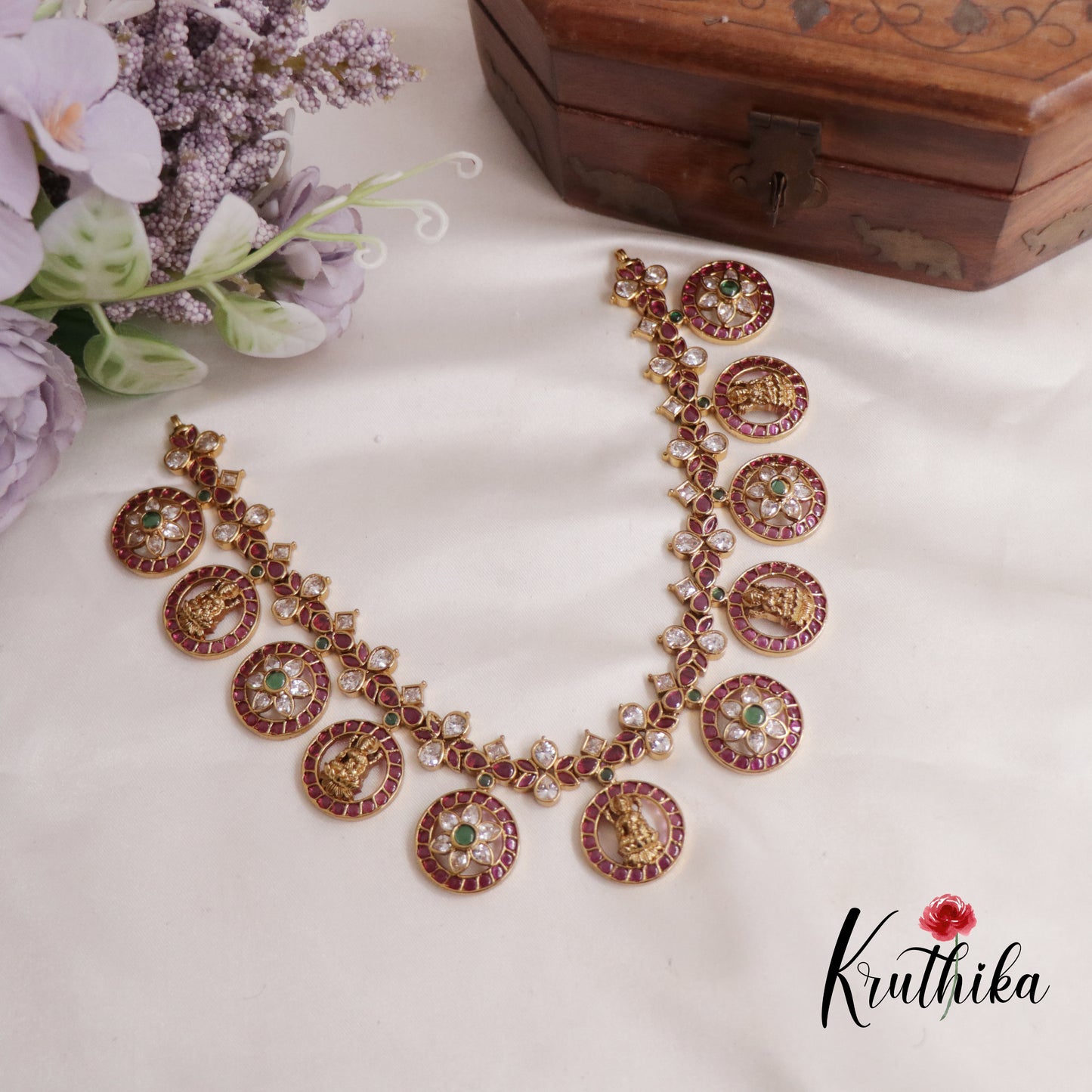 Beautiful Lakshmi Bottu Mala with Kemp Stones Necklace NC2506