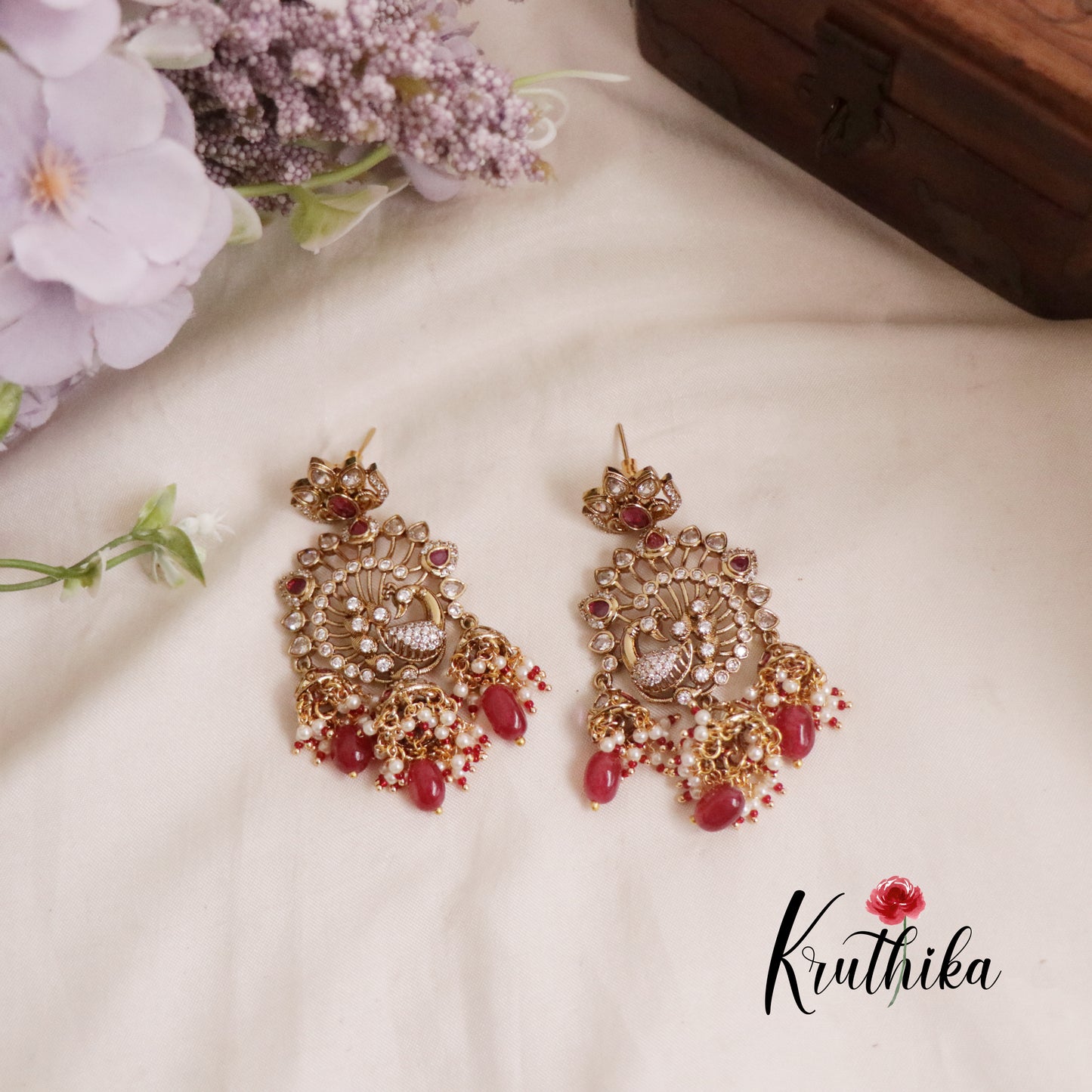 Classic CZ Peacock Triple Jhumkas E626 (Available in 2 Colours)