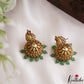Pretty Peacock Nakshi Earrings With Green Bead Drops E1240