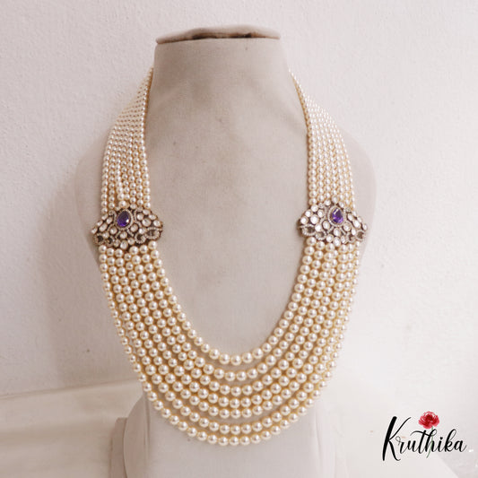 Gorgeous Multi Strand Pearl Chain With Victorian Side Pendant LH2033