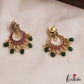 Pretty Floral Motifs Chandbali Earrings With Bead Drops E1092 (Available In 2 Colors)