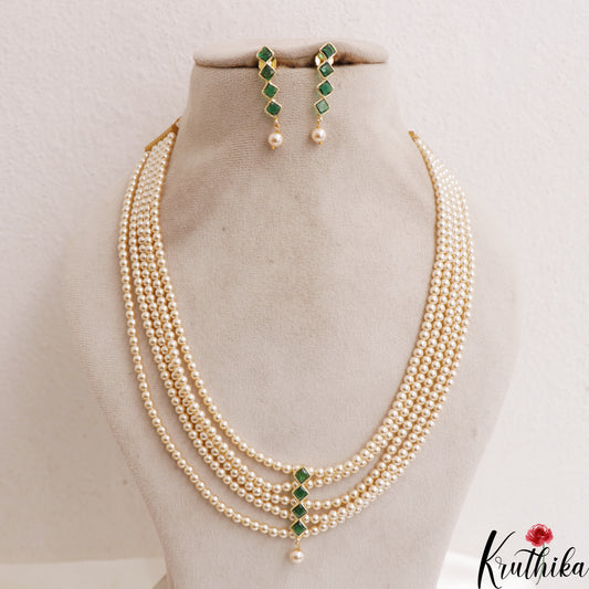 Pretty Sqaure Motifs Multi Layer Pearl Haaram LH2131 (Available In 3 Colors)