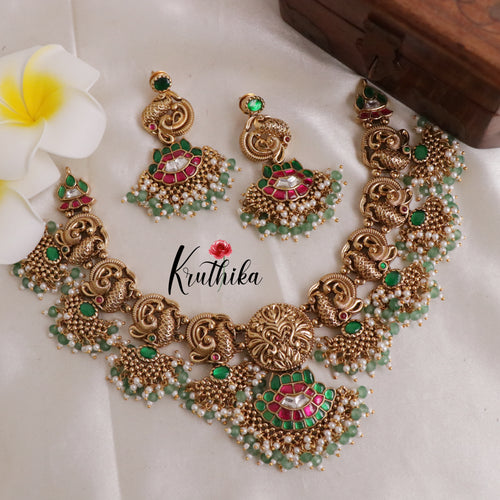 Premium Jadau Nagas No-idol Peacock guttapoosalu necklace NC1891