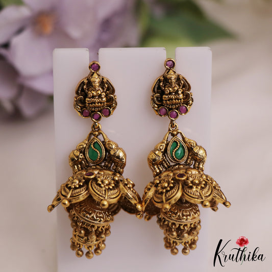 Beautiful Antique Lakshmi Elephant Motifs Jhumka E1014