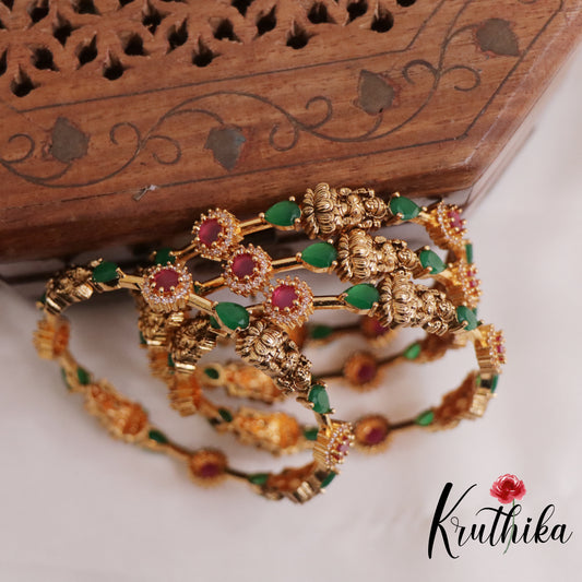 Simple Antique Lakshmi Multistone Bangles B279 (Set of 4 Bangles)